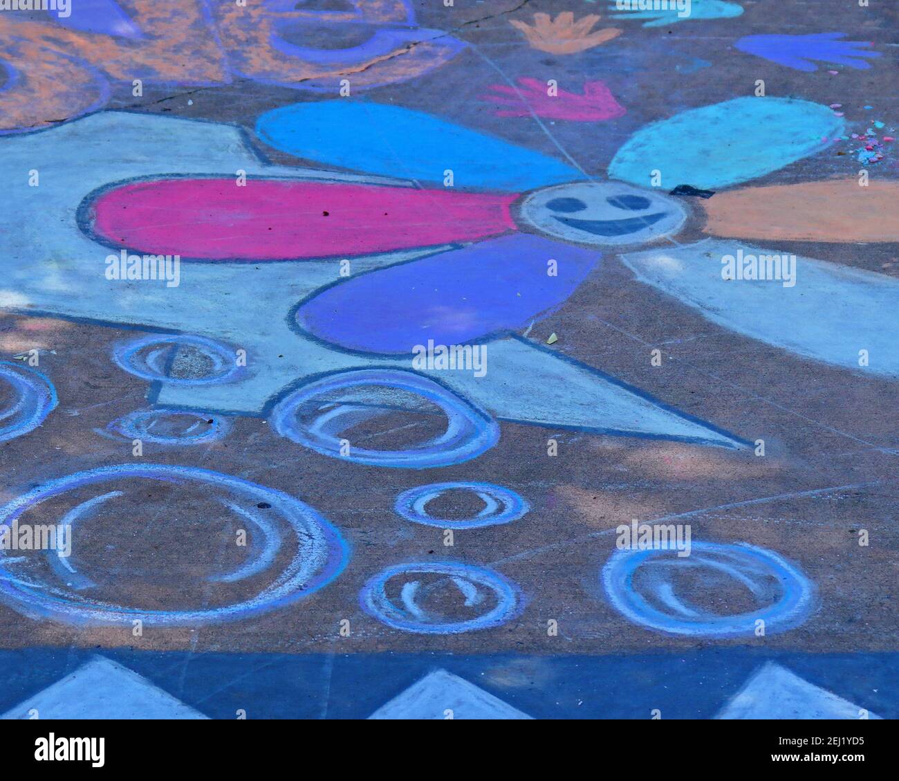 Sidewalk, Chalk Art with Smiling Flower Stock Photo Alamy