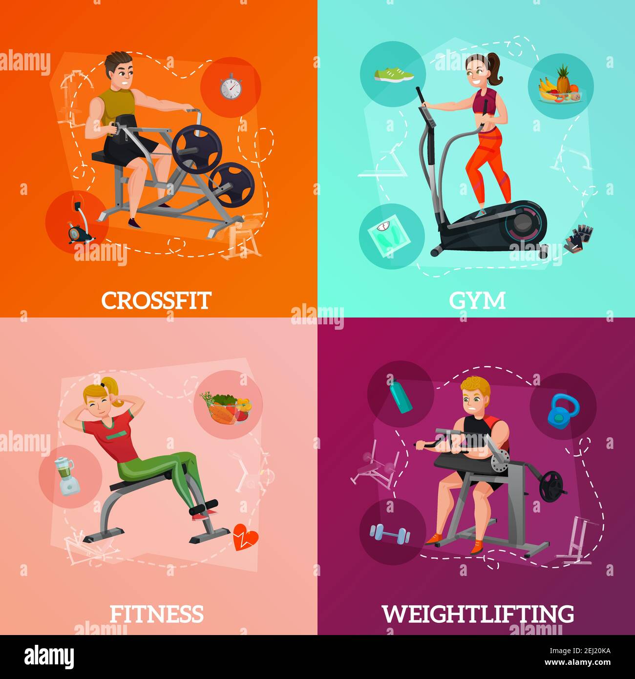 Exercise equipment concept with crossfit, gym for slimming, fitness and