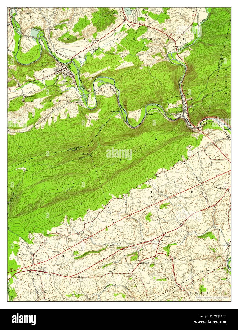 Auburn, Pennsylvania, map 1945, 124000, United States of America by