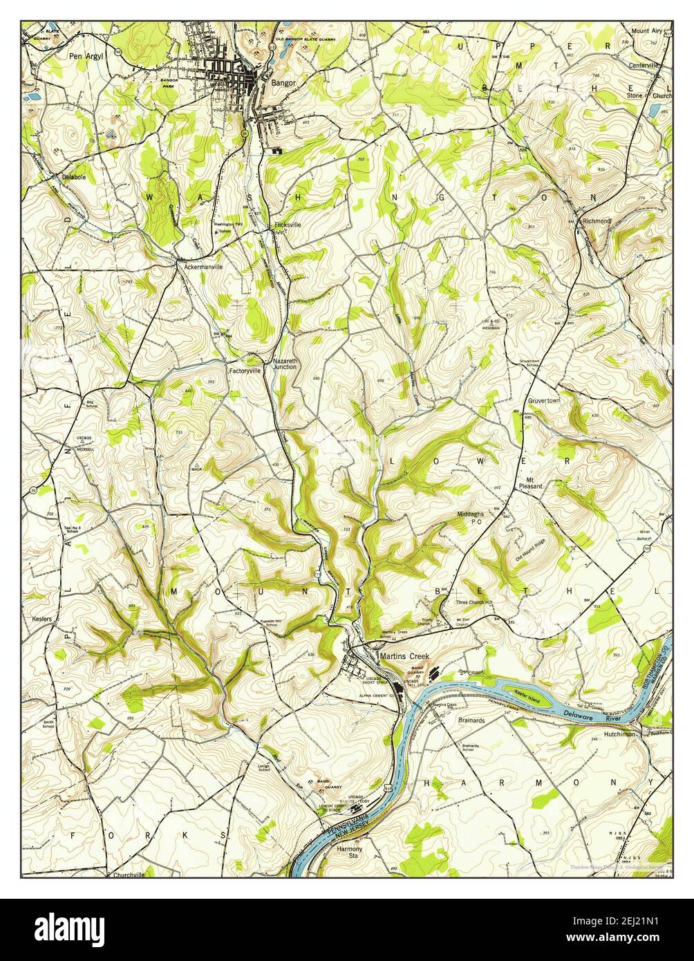 Bangor, Pennsylvania, map 1953, 124000, United States of America by