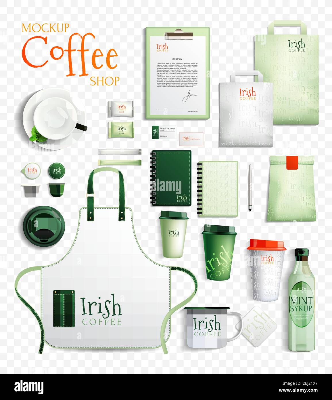 https://c8.alamy.com/comp/2EJ21X7/mockup-coffee-shop-design-essentials-set-with-isolated-images-of-organic-irish-coffeeshop-branded-products-vector-illustration-2EJ21X7.jpg