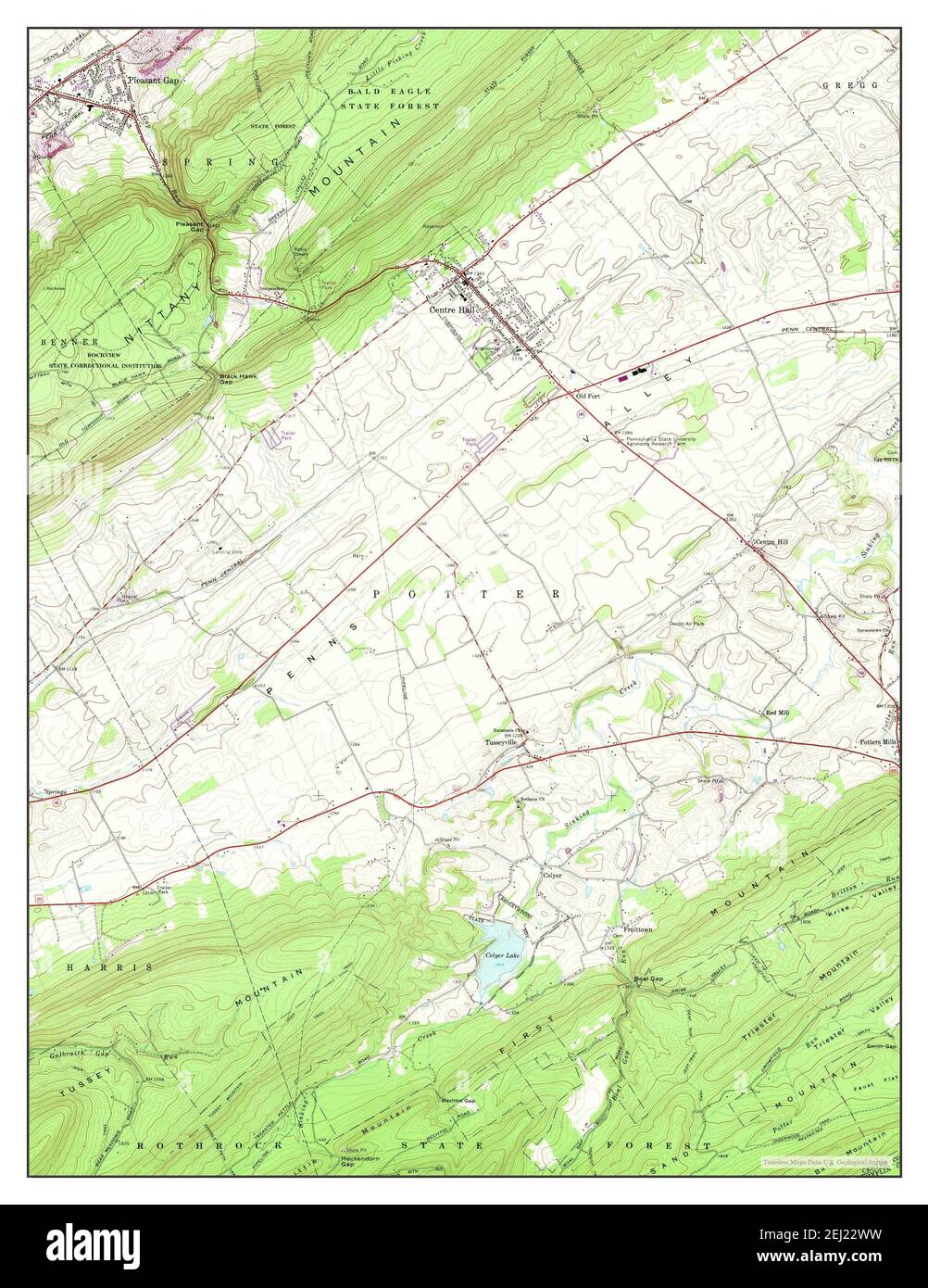 Centre Hall, Pennsylvania, map 1966, 124000, United States of America