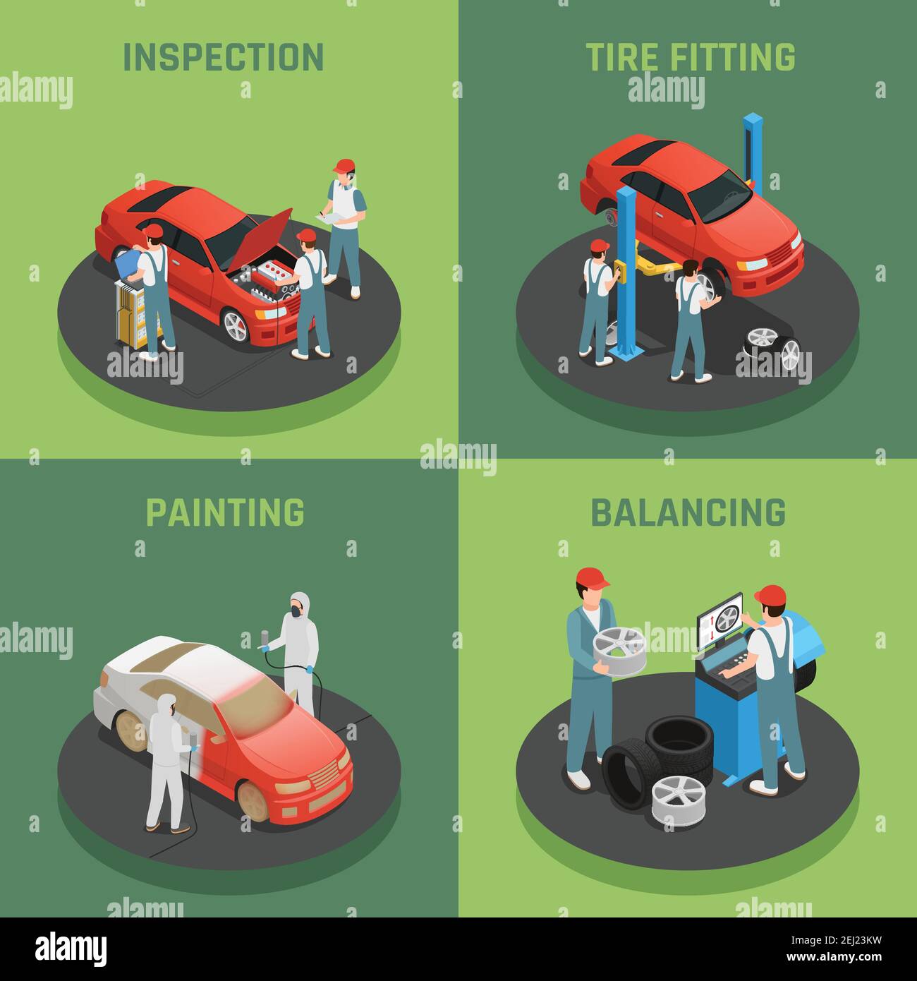 Vehicles repair and maintenance autoservice concept 4 isometric ...