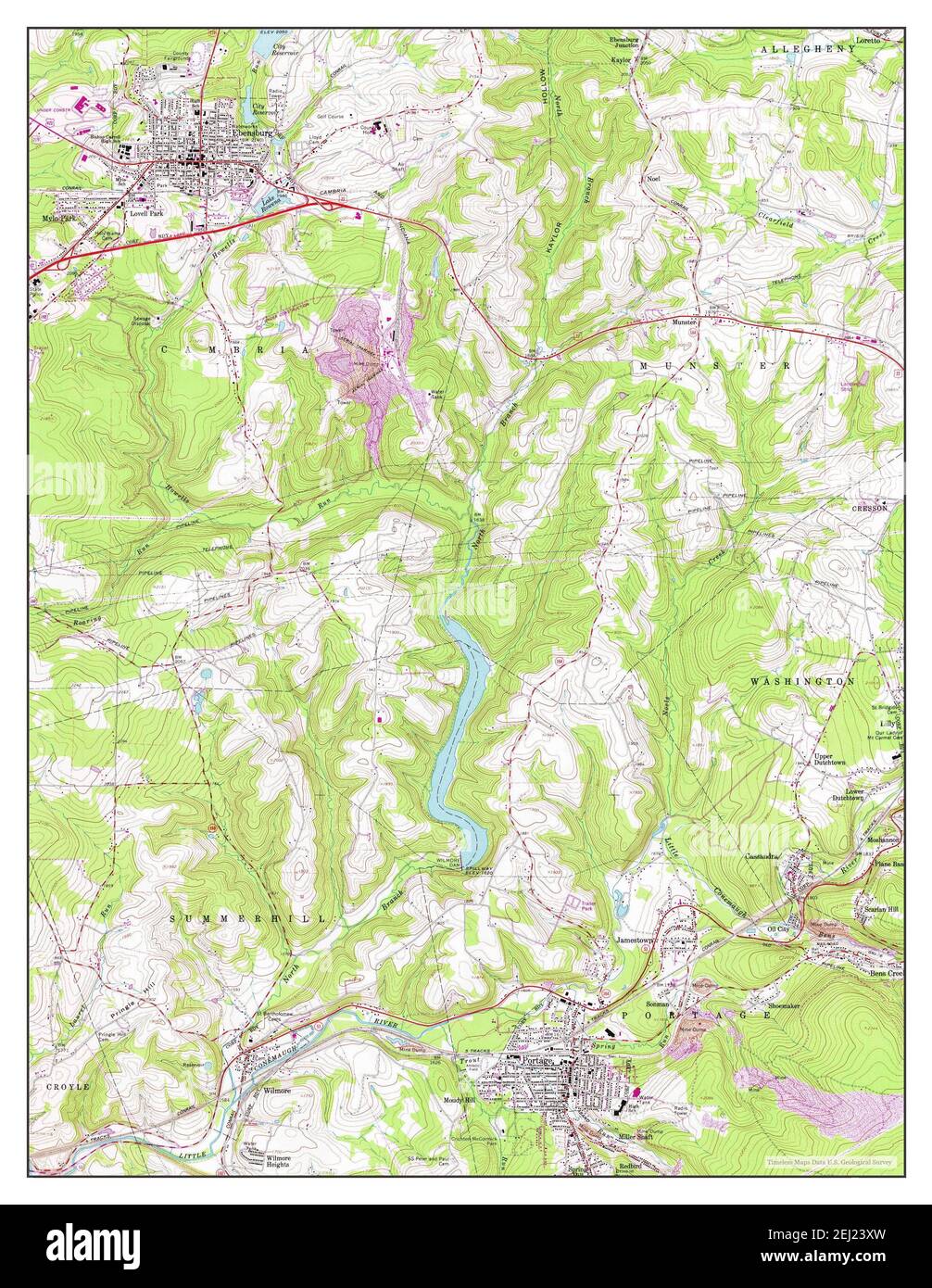 Ebensburg, Pennsylvania, map 1963, 124000, United States of America by Timeless Maps, data U.S