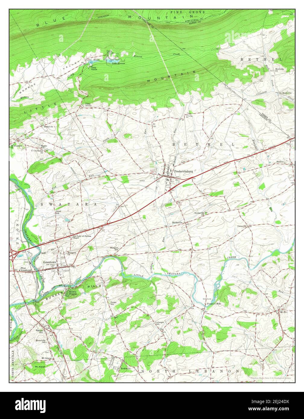 Fredericksburg, Pennsylvania, map 1955, 124000, United States of America by Timeless Maps, data