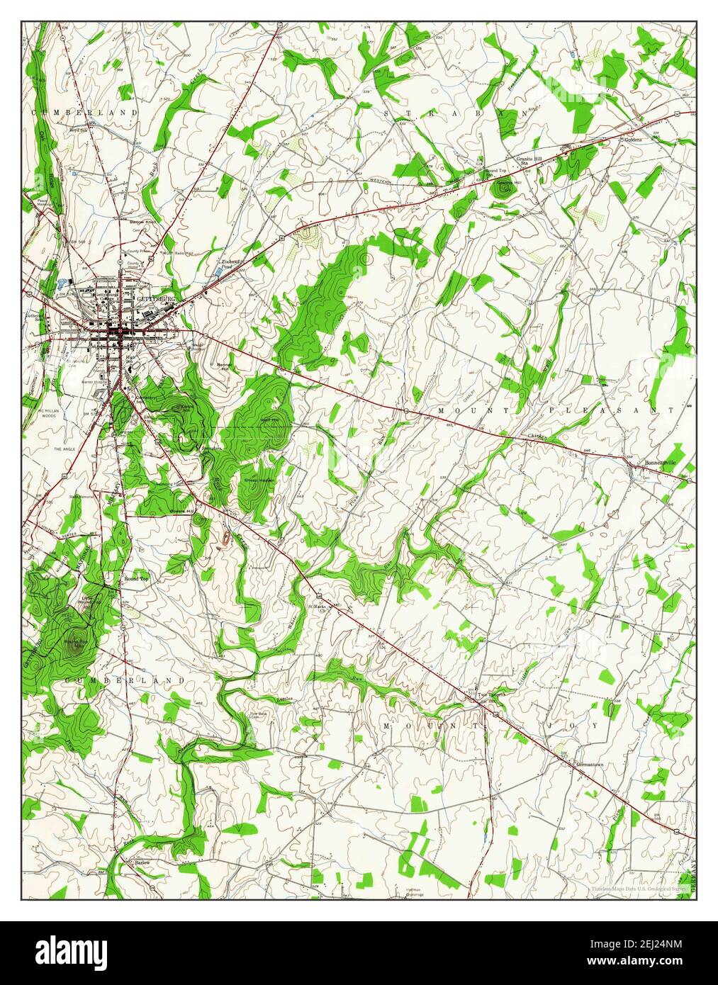 Gettysburg, Pennsylvania, map 1951, 1:24000, United States of America by Timeless Maps, data U.S. Geological Survey Stock Photo