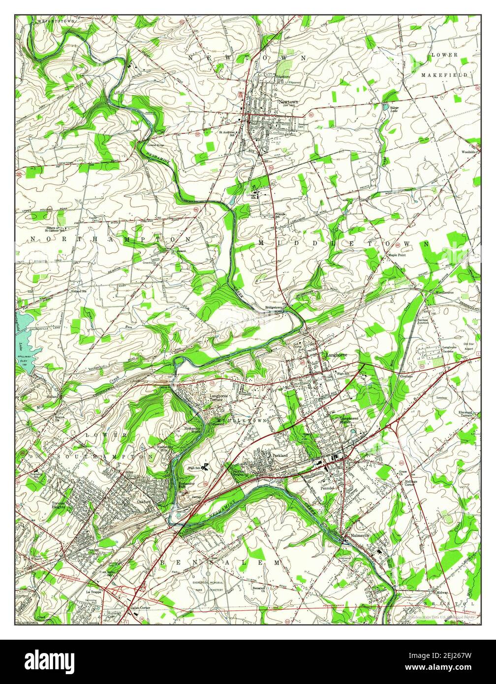 Langhorne, Pennsylvania, map 1953, 1:24000, United States of America by Timeless Maps, data U.S. Geological Survey Stock Photo
