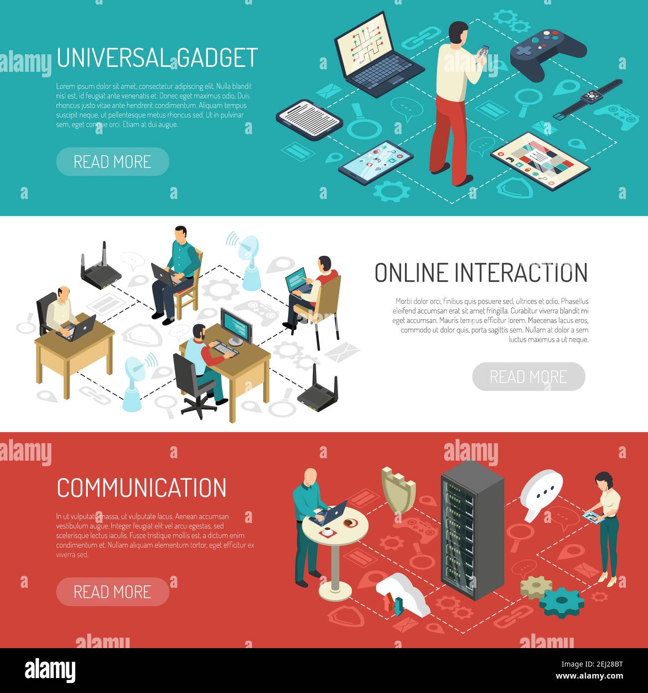 of things horizontal banners collection with isometric images