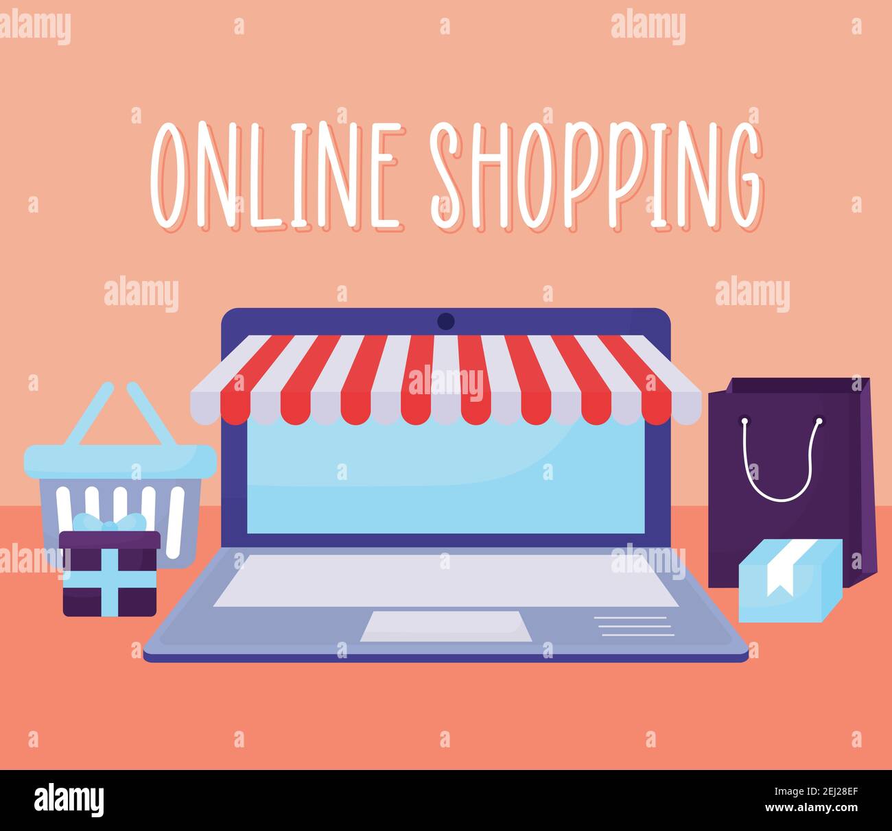 online shopping lettering and set of online store icons Stock Vector ...