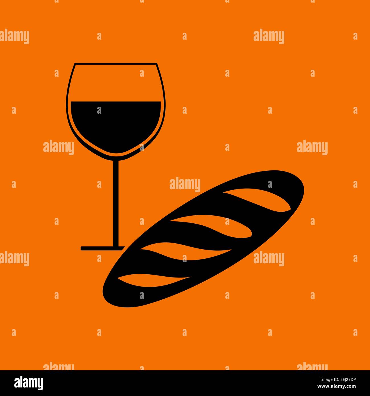 Easter Wine And Bread Icon. Black on Orange Background. Vector Illustration. Stock Vector