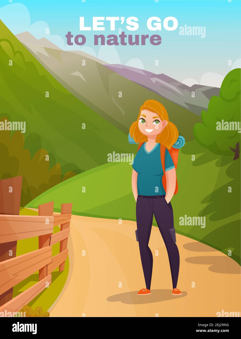 Happy girl hiking in mountains and leading healthy lifestyle cartoon vector  illustration Stock Vector Image & Art - Alamy