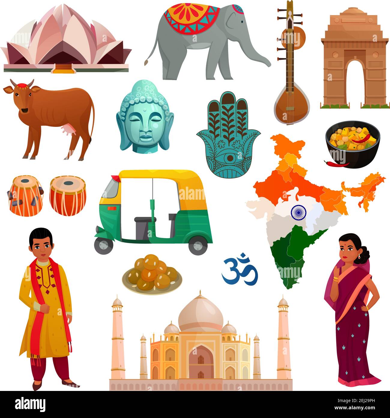 Various symbols sights and national costumes of india travel set isolated  on white background cartoon vector illustration Stock Vector Image & Art -  Alamy