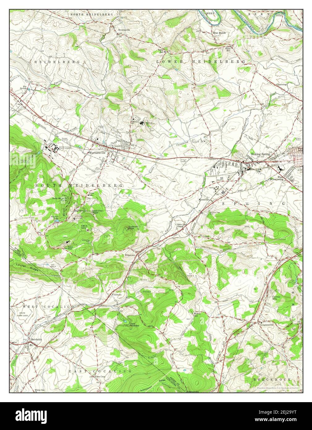 Sinking Spring, Pennsylvania, map 1955, 124000, United States of