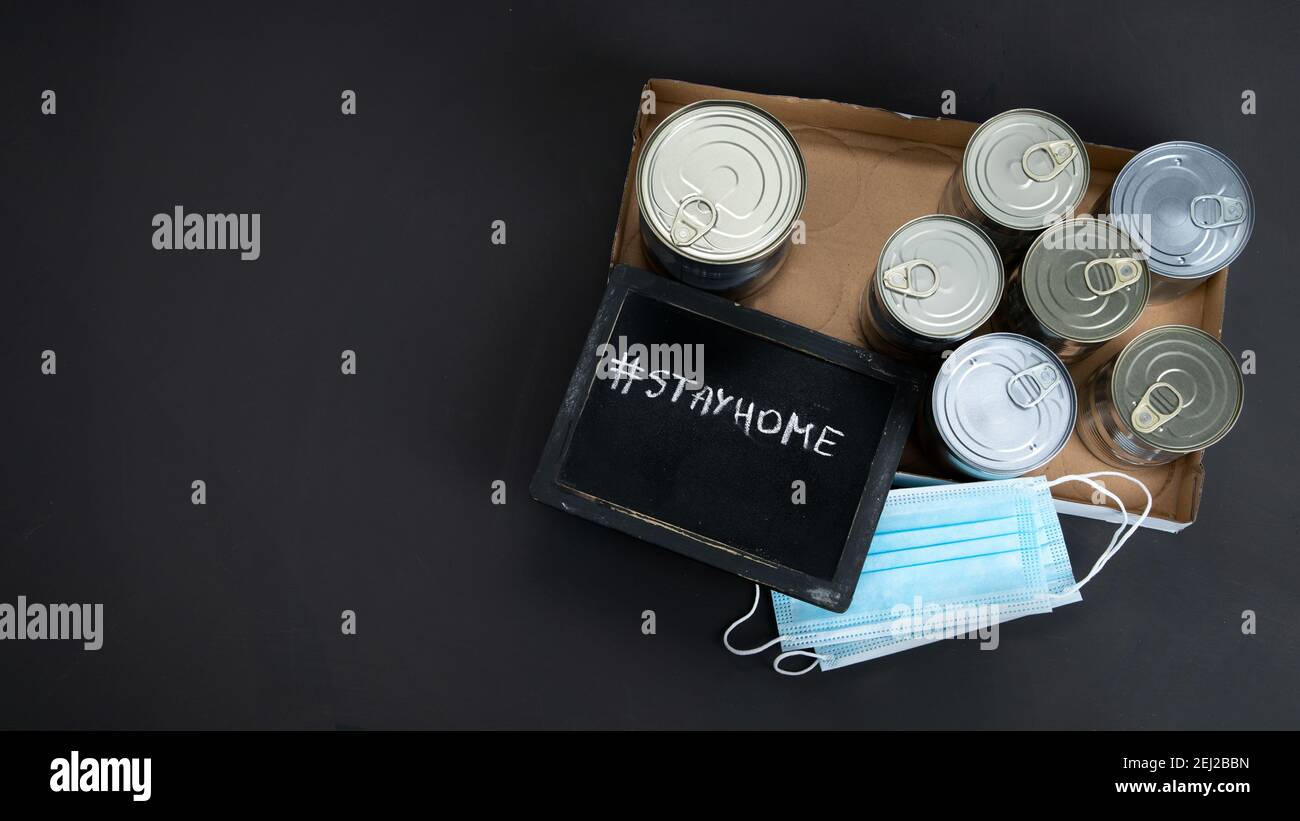 Canned vegetables such as beans, peas, corn, tomatos in cardboard box