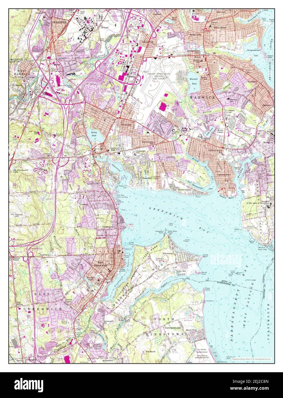 East Greenwich, Rhode Island, map 1957, 124000, United States of