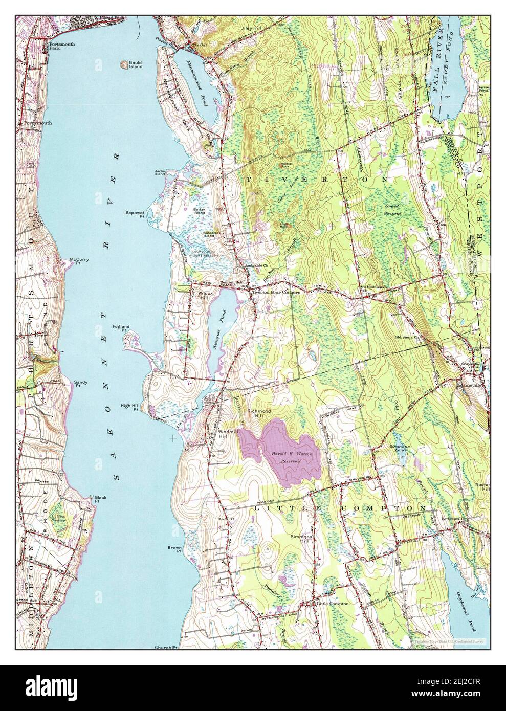 Tiverton, Rhode Island, map 1949, 124000, United States of America by Timeless Maps, data U.S
