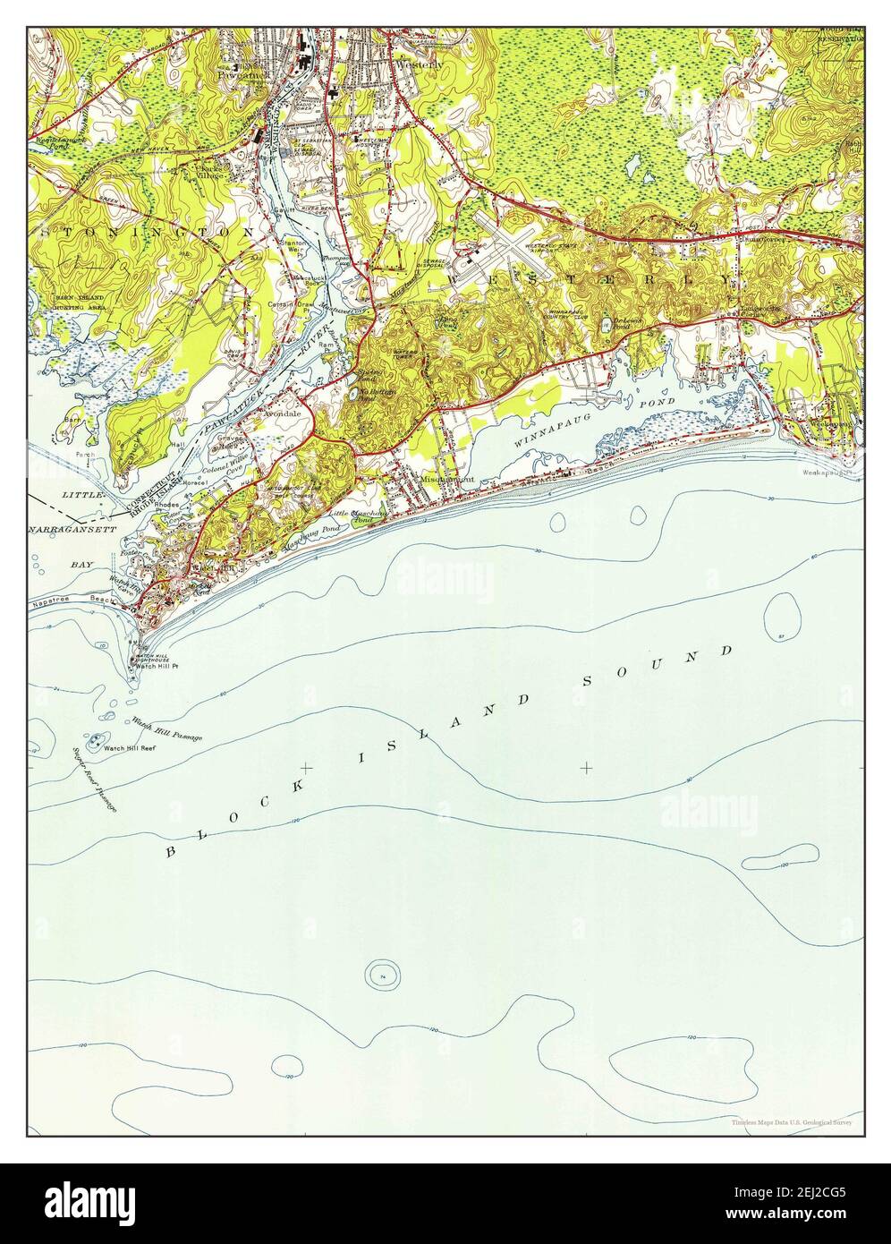 Watch Hill, Rhode Island, map 1953, 124000, United States of America