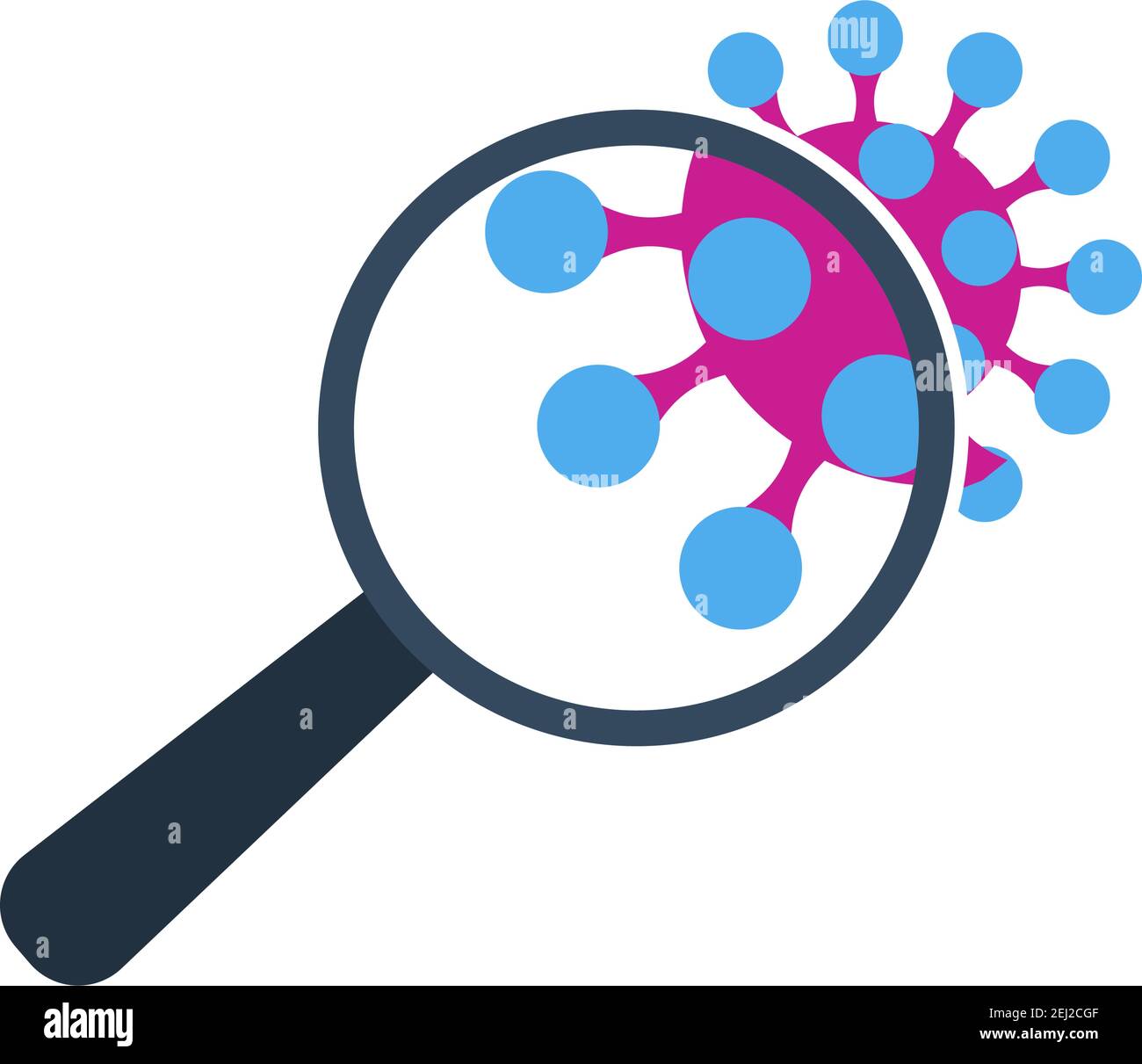 Magnifier Over Coronavirus Molecule Icon. Flat Color Design. Vector Illustration. Stock Vector