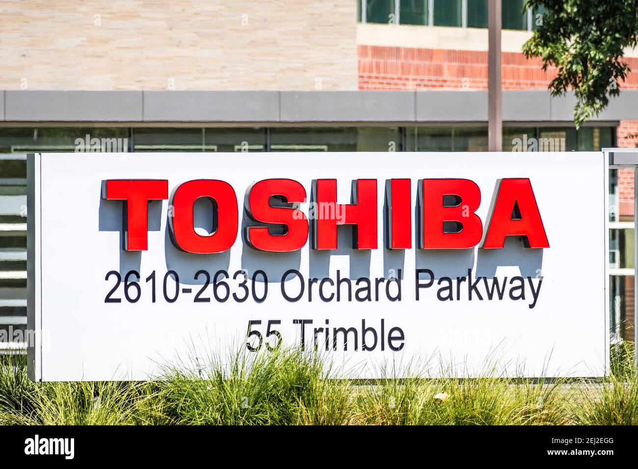 Sep 18, 2020 San Jose / CA / USA Toshiba logo at the Toshiba America