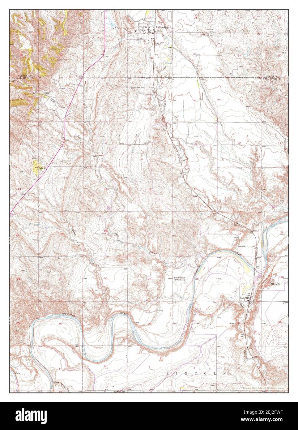 Buffalo Gap, South Dakota, map 1950, 124000, United States of America by Timeless Maps, data U