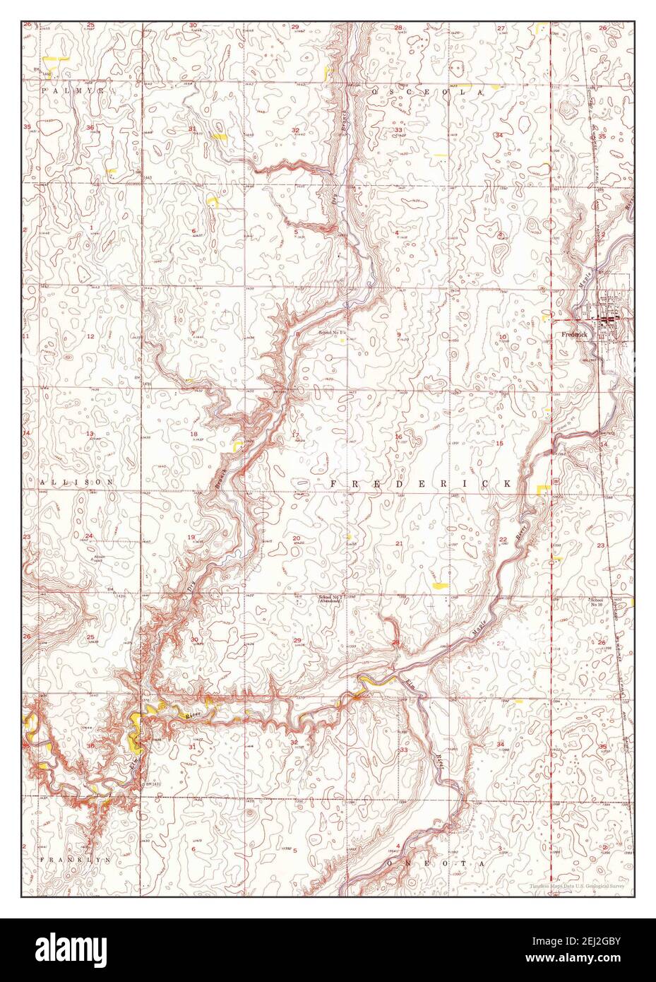 Frederick, South Dakota, map 1953, 124000, United States of America by