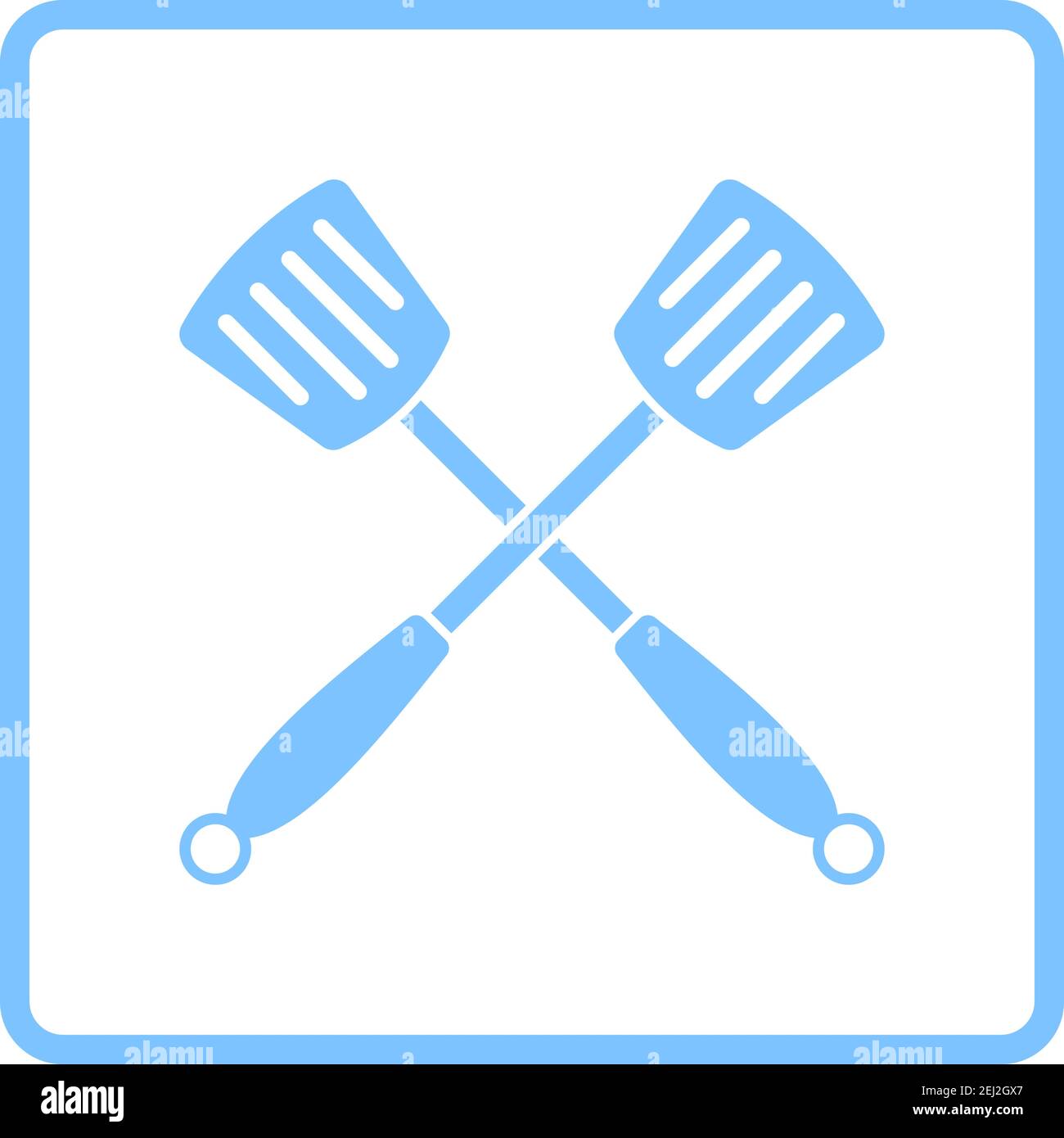 Crossed Frying Spatula. Blue Frame Design. Vector Illustration. Stock Vector