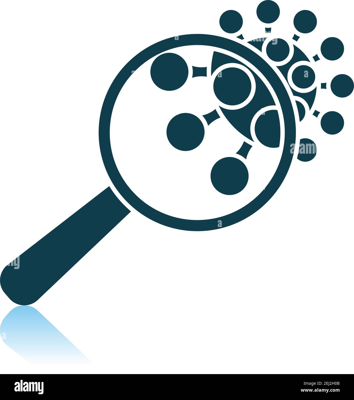 Magnifier Over Coronavirus Molecule Icon. Shadow Reflection Design. Vector Illustration. Stock Vector