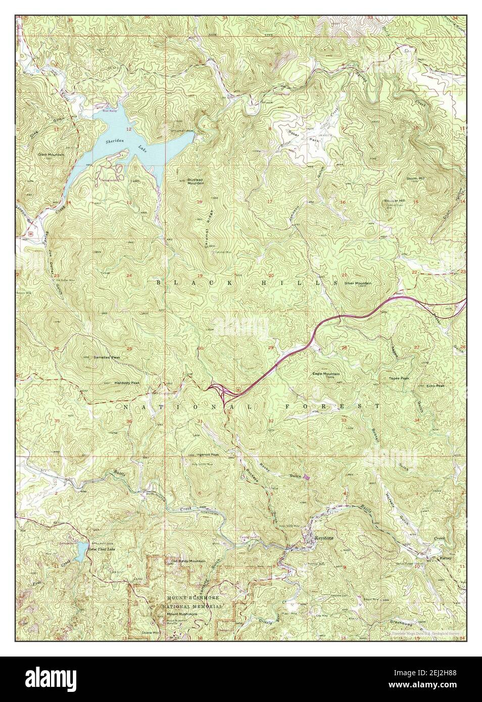 Mount Rushmore, South Dakota, map 1954, 124000, United States of