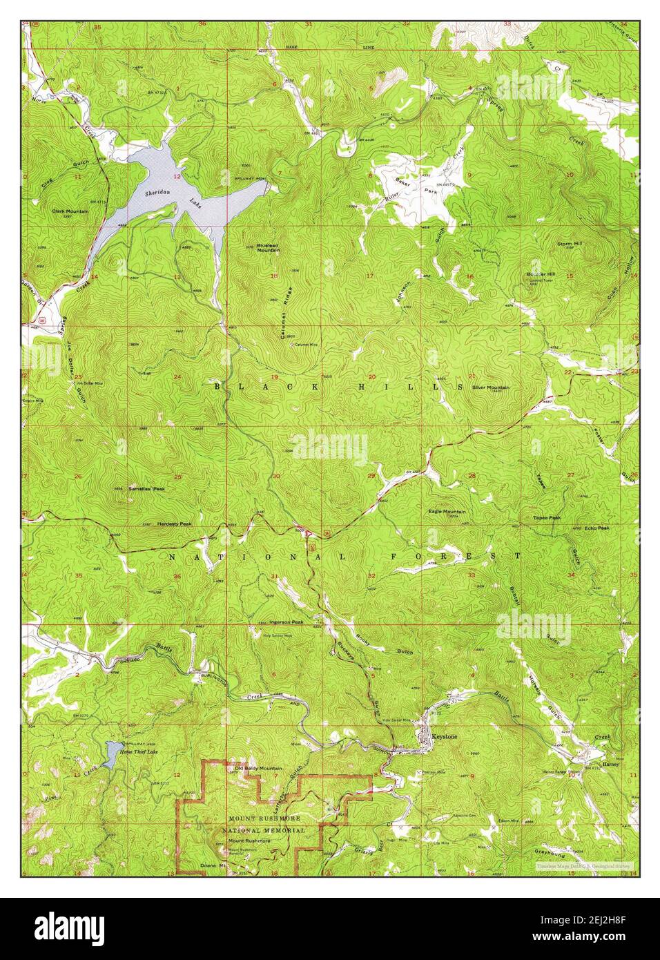 Mount Rushmore, South Dakota, map 1954, 124000, United States of