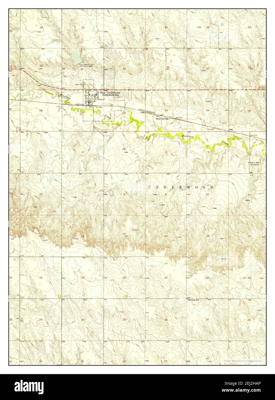 New Underwood, South Dakota, map 1953, 1:24000, United States of America by Timeless Maps, data U.S. Geological Survey Stock Photo