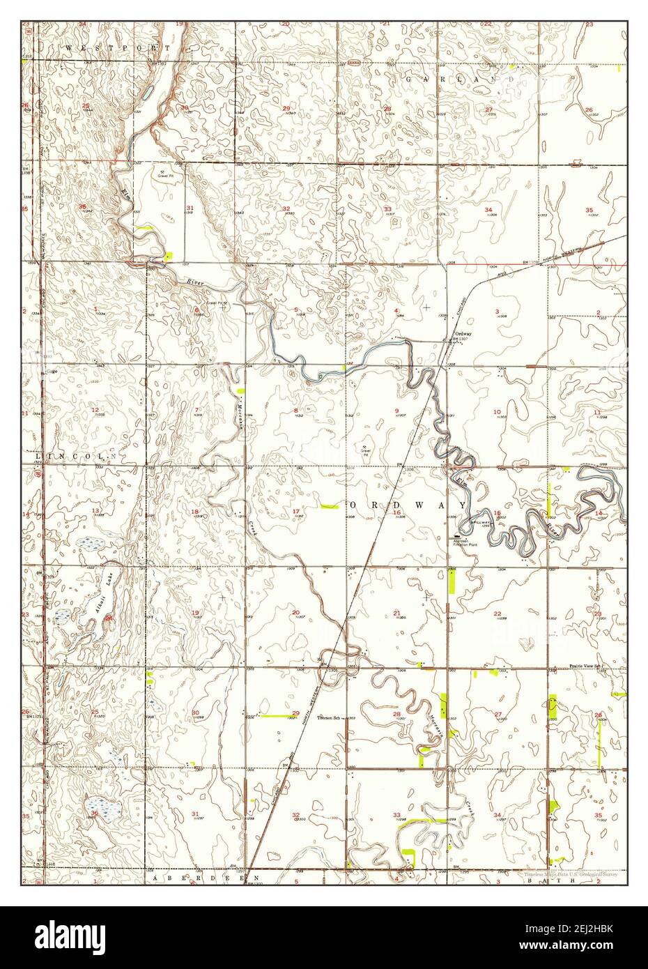 Ordway, South Dakota, map 1952, 124000, United States of America by Timeless Maps, data U.S