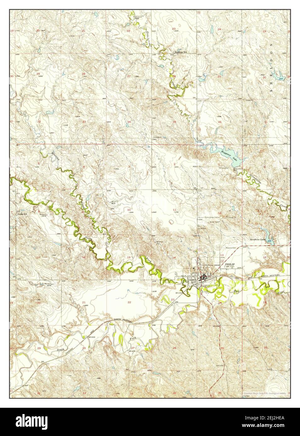 Philip, South Dakota, map 1953, 124000, United States of America by