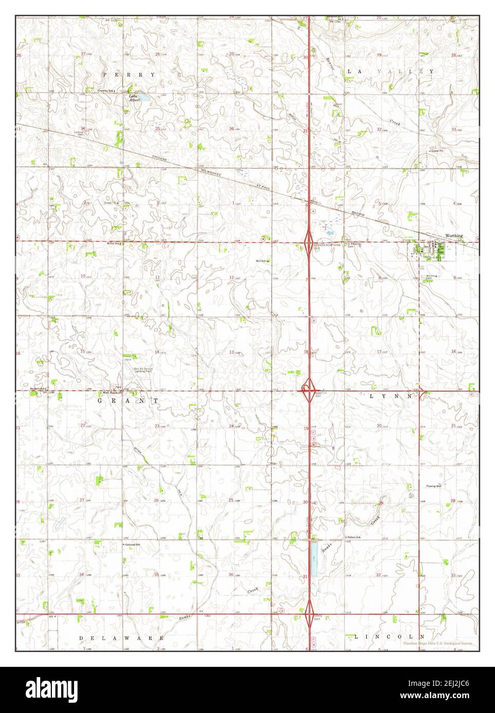 Worthing, South Dakota, map 1964, 124000, United States of America by