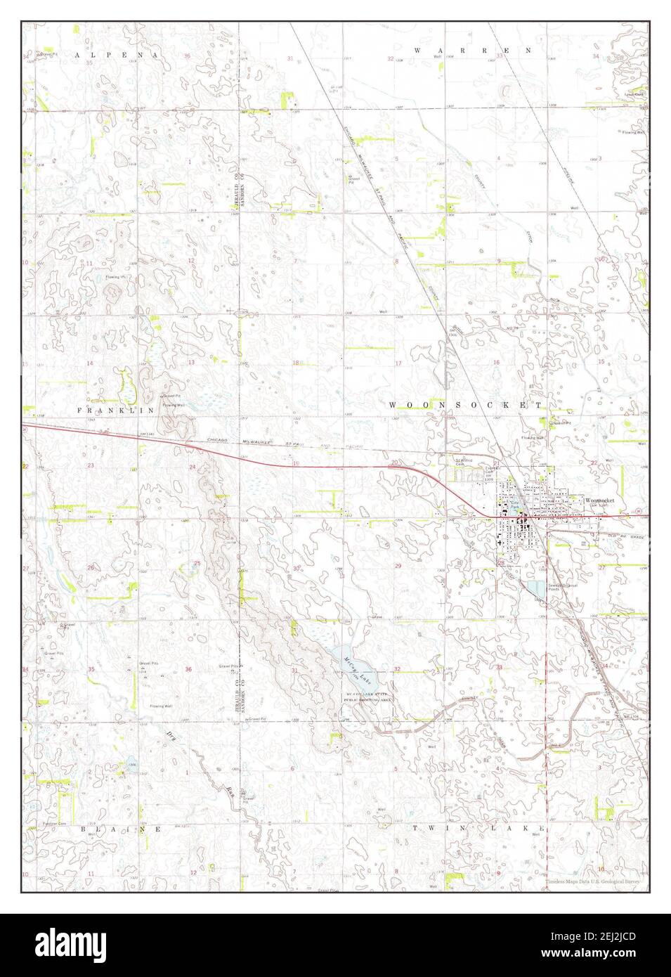 Woonsocket, South Dakota, map 1973, 1:24000, United States of America by Timeless Maps, data U.S. Geological Survey Stock Photo