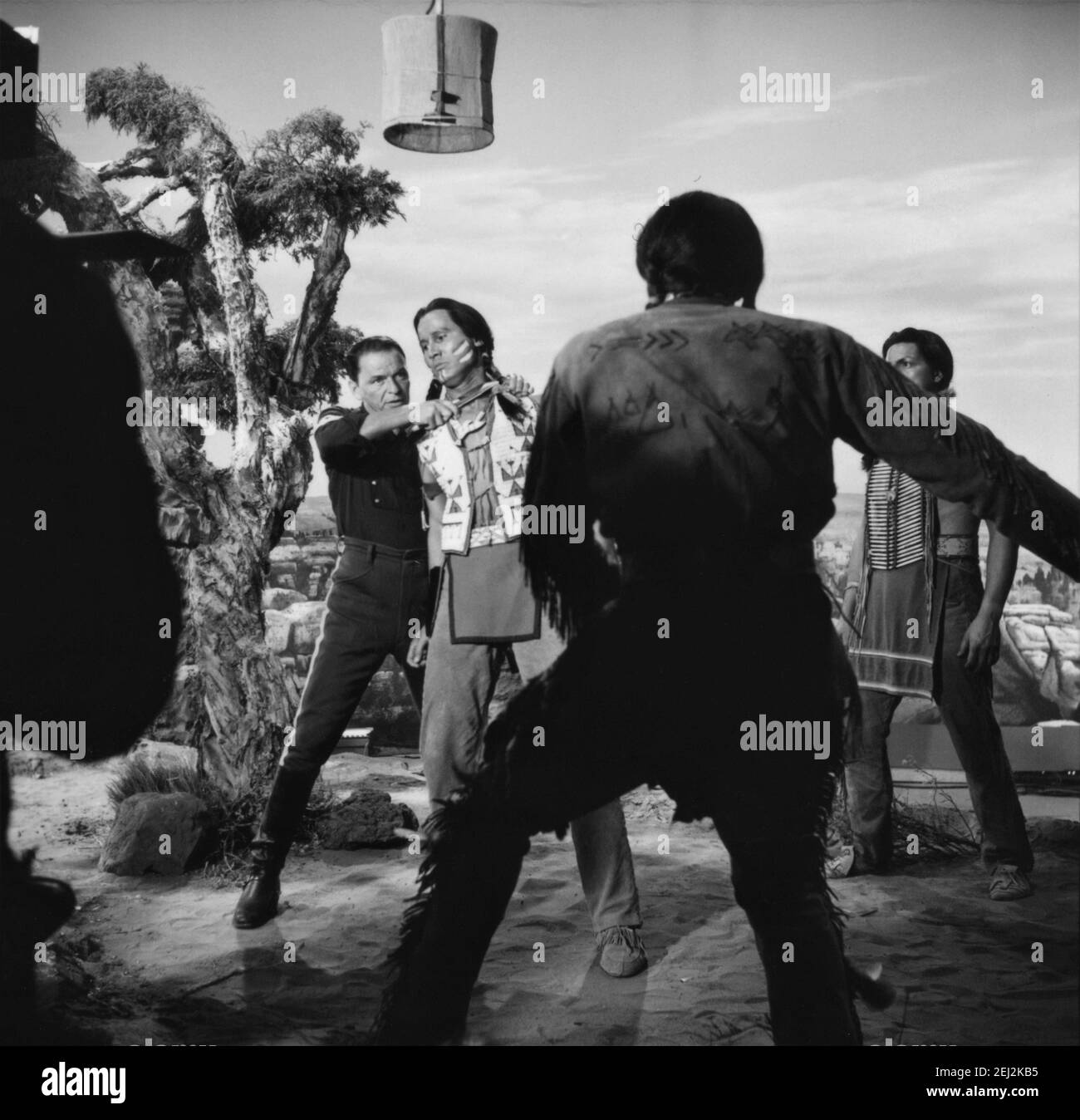 FRANK SINATRA and HENRY SILVA on set fight rehearsal candid during