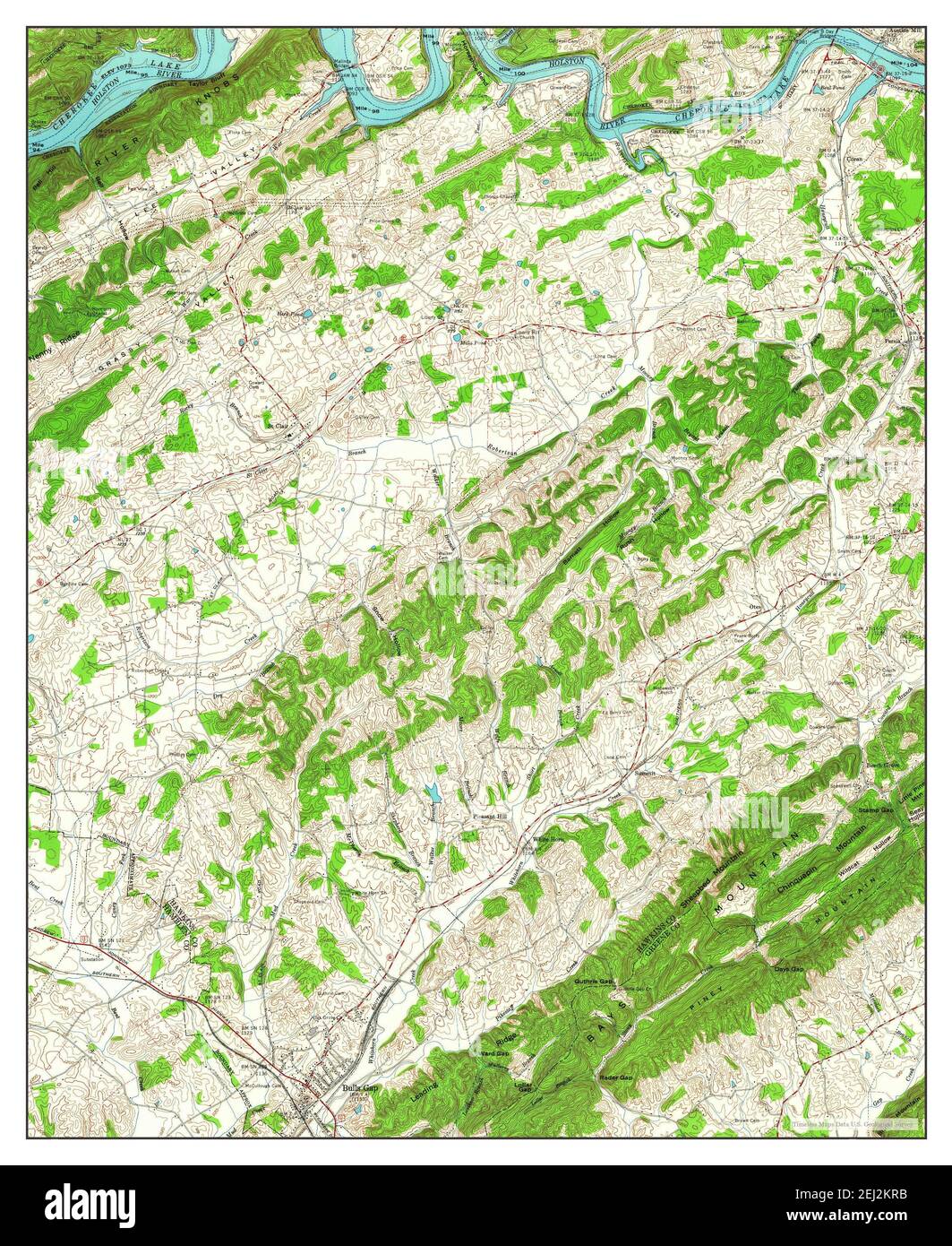 Bulls Gap, Tennessee, map 1962, 124000, United States of America by
