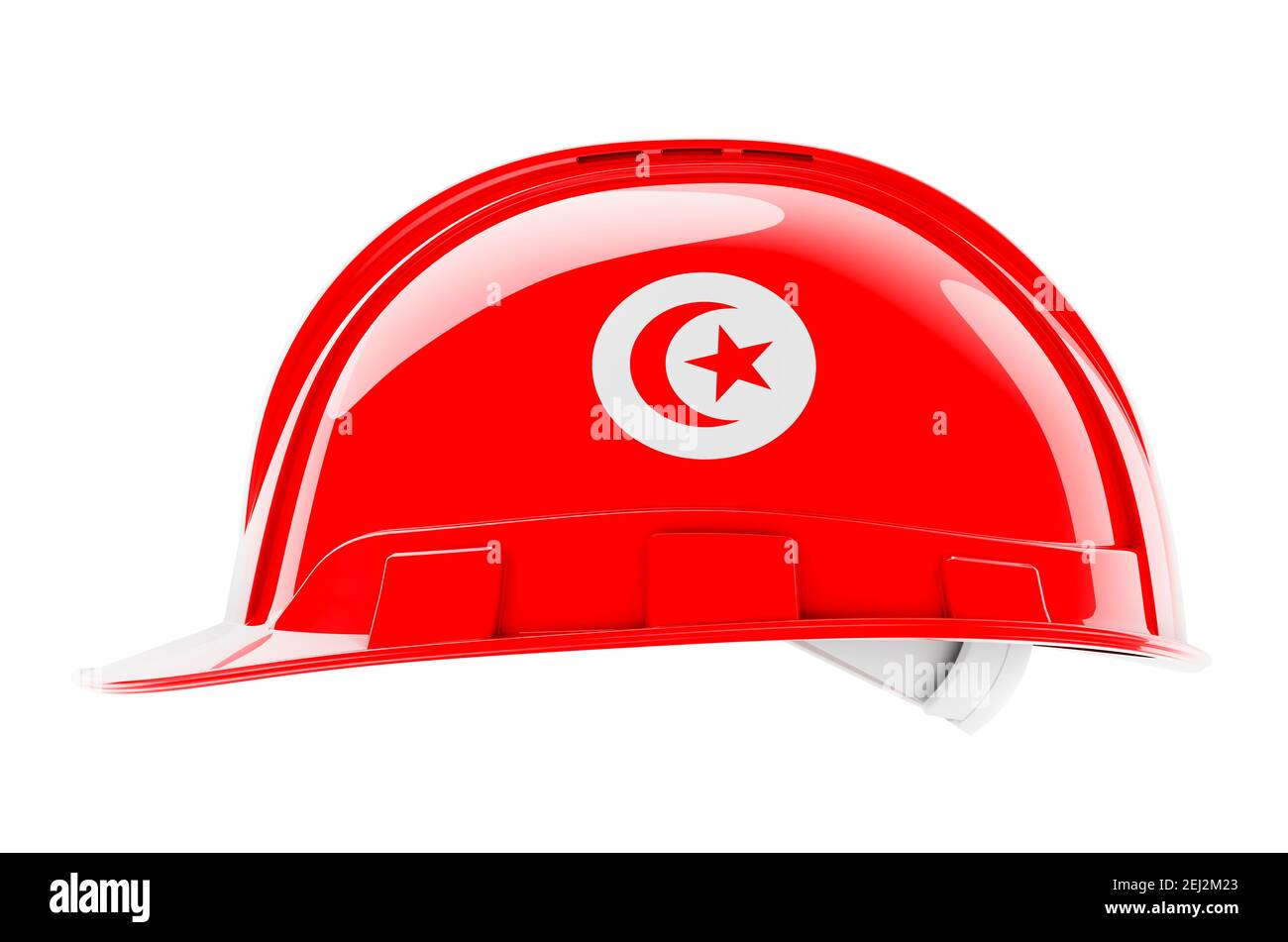 Hard hat with Tunisian flag, 3D rendering isolated on white background Stock Photo