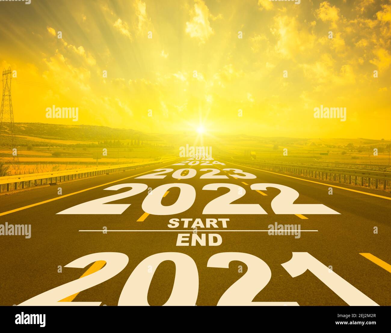 Happy New Year Concept. 2021 end and Start 2022 Stock Photo