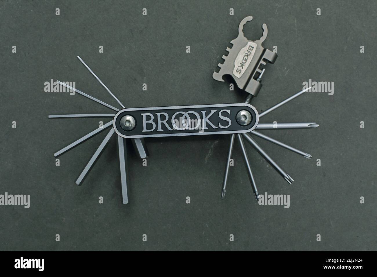 Multi tool for bicycle isolated on a grey studio background Stock Photo