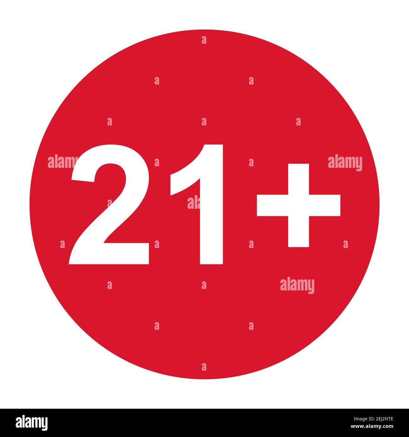 21 restriction flat sign isolated in red circle. Age limit symbol. No under twenty one years