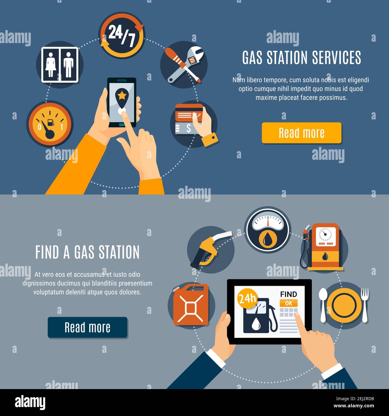 Gray fuel pump composition set with gas station services and find her