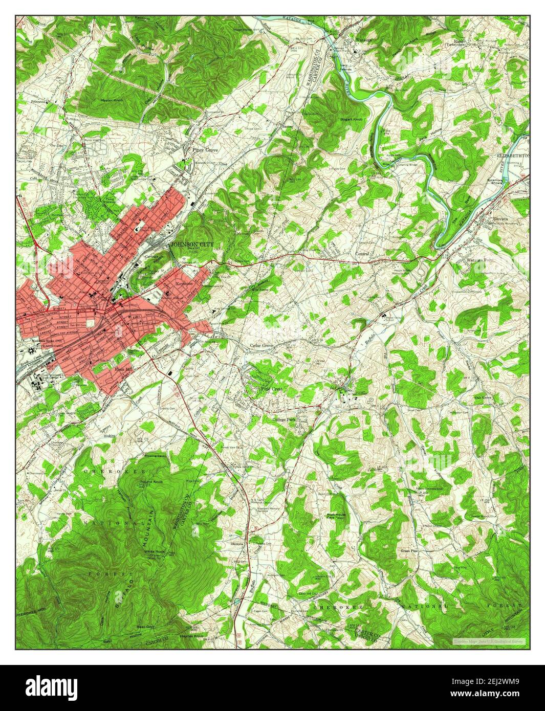 Johnson City, Tennessee, map 1955, 124000, United States of America by