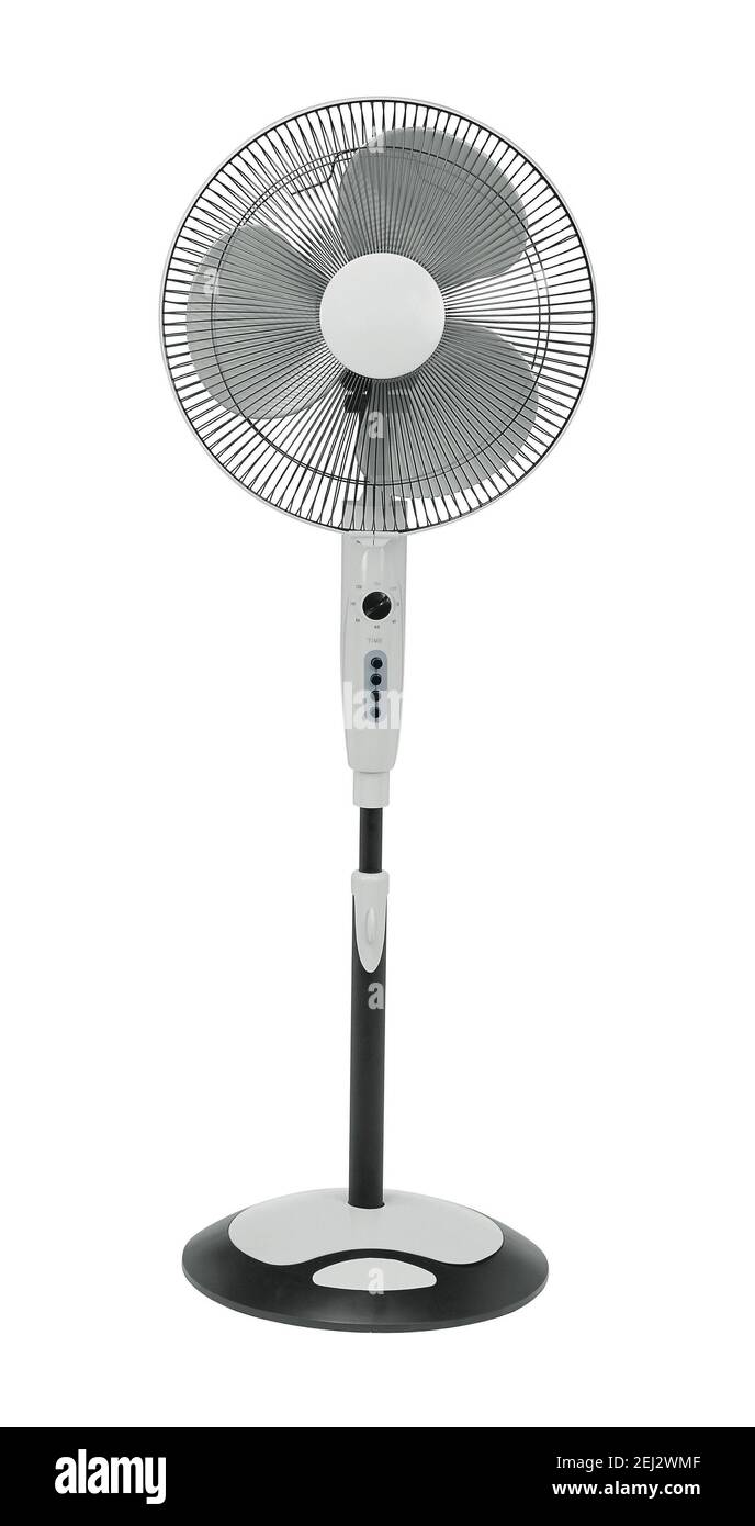 Spinning electric fan isolated on white. Studio shoot. Stock Photo