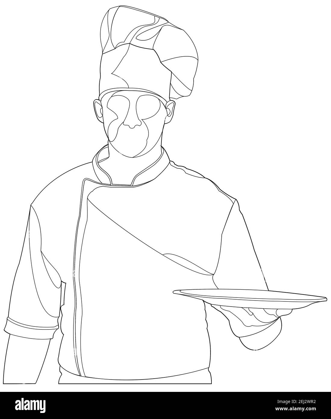 A vertical illustration of a sketch of a chef in uniform with a plate Stock Photo Alamy