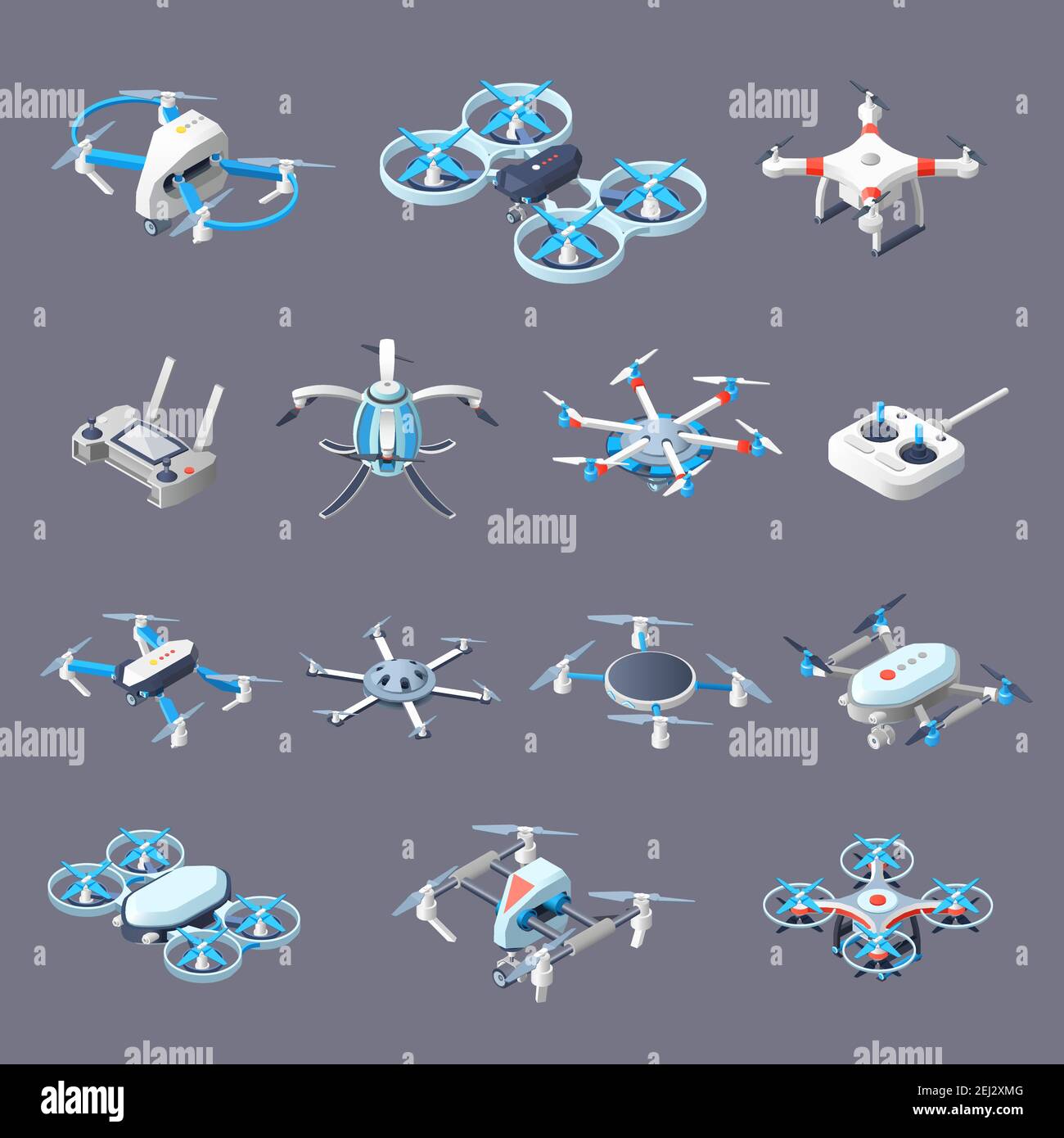 Drones isometric icons with unmanned aircrafts of different purpose ...