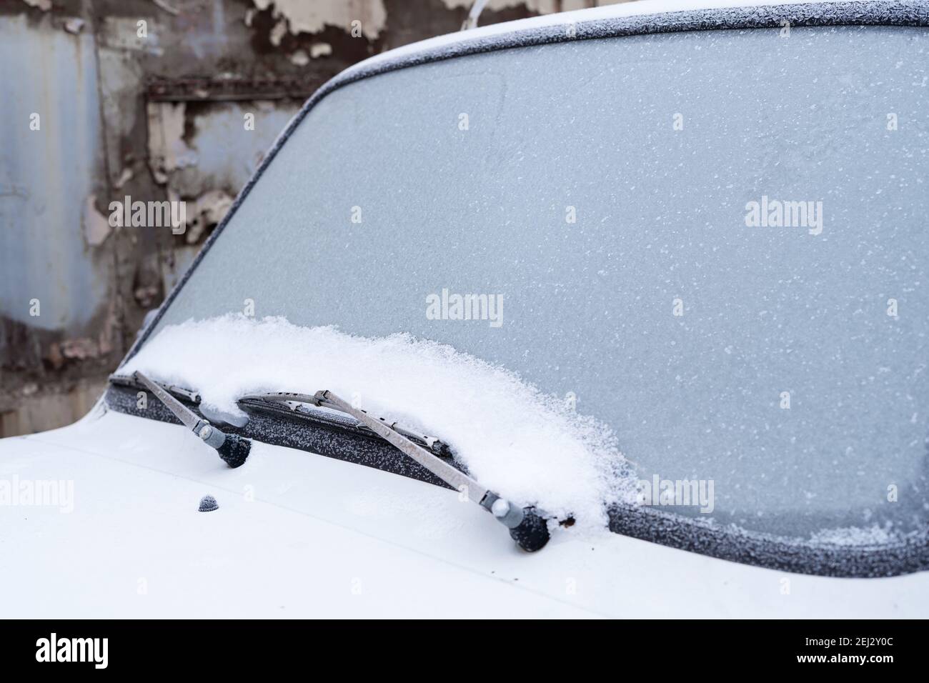 Frozen windshield wipers in winter, closeup Stock Photo Alamy