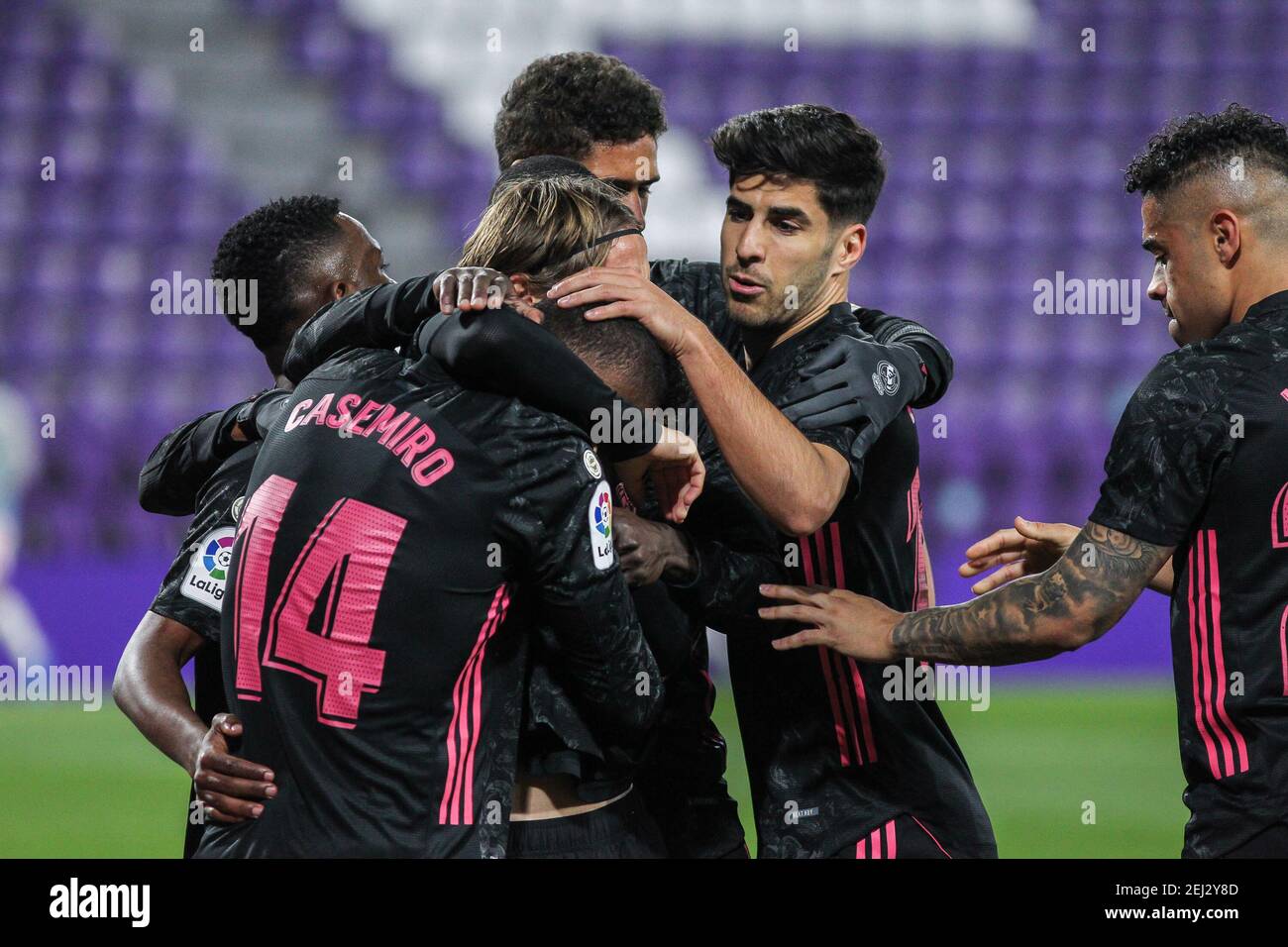 Carlos Henrique Casemiro of Real Madrid celebrates a goal during the Spanish championship La Liga football match between Real Valladolid / LM Stock Photo
