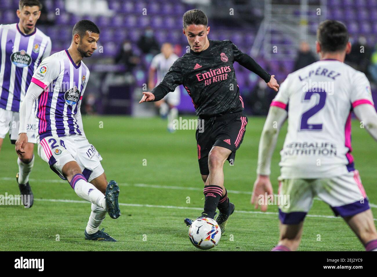 Joaquin Fernandez of Real Valladolid and Sergio Arribas of Real Madrid during the Spanish championship La Liga football match between Re / LM Stock Photo