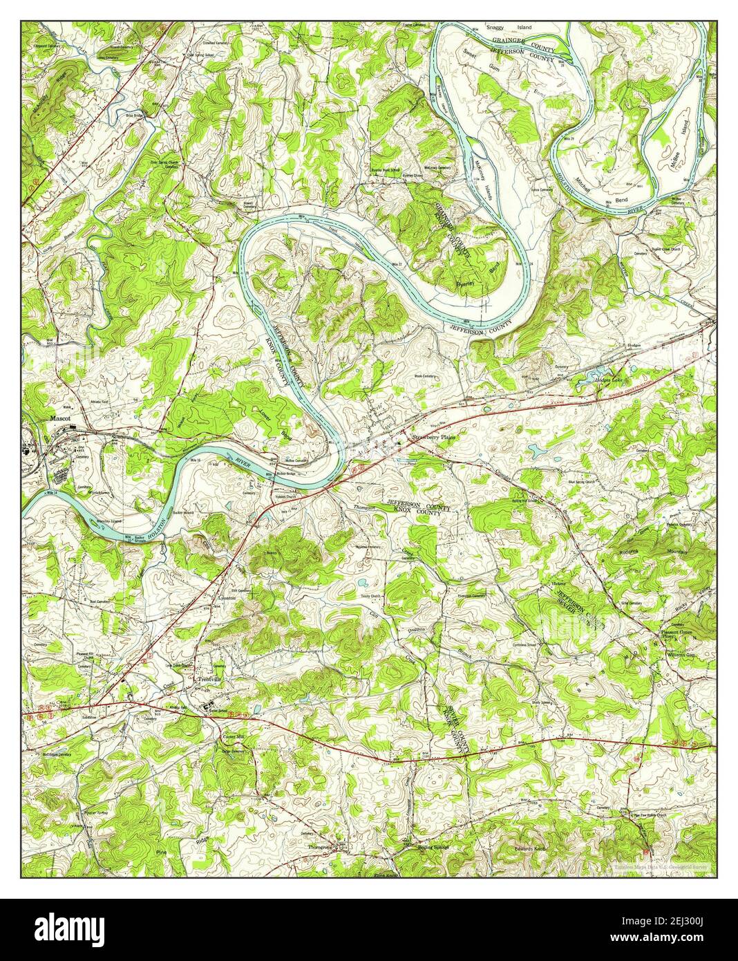 Mascot, Tennessee, map 1953, 124000, United States of America by