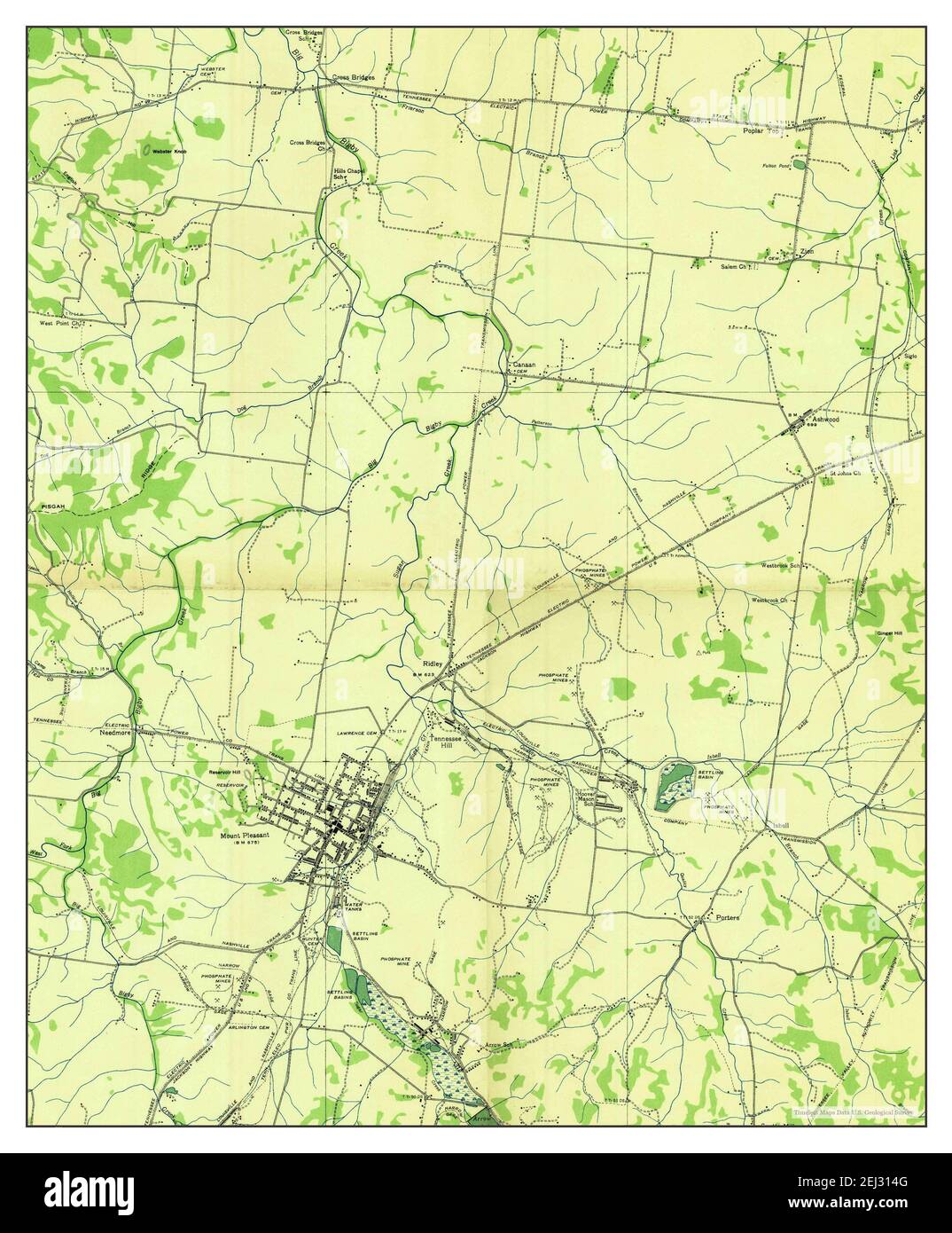 Mount Pleasant, Tennessee, map 1936, 124000, United States of America